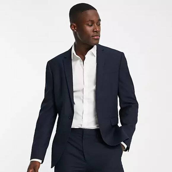 Topman SLIM textured suit jacket in navy 40R - Picture 1 of 7